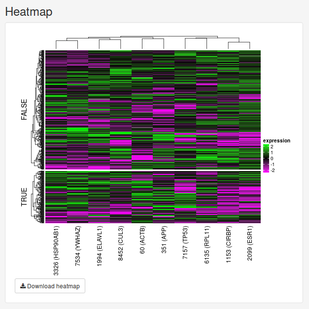 Feature heatmap of top 10 most important genes